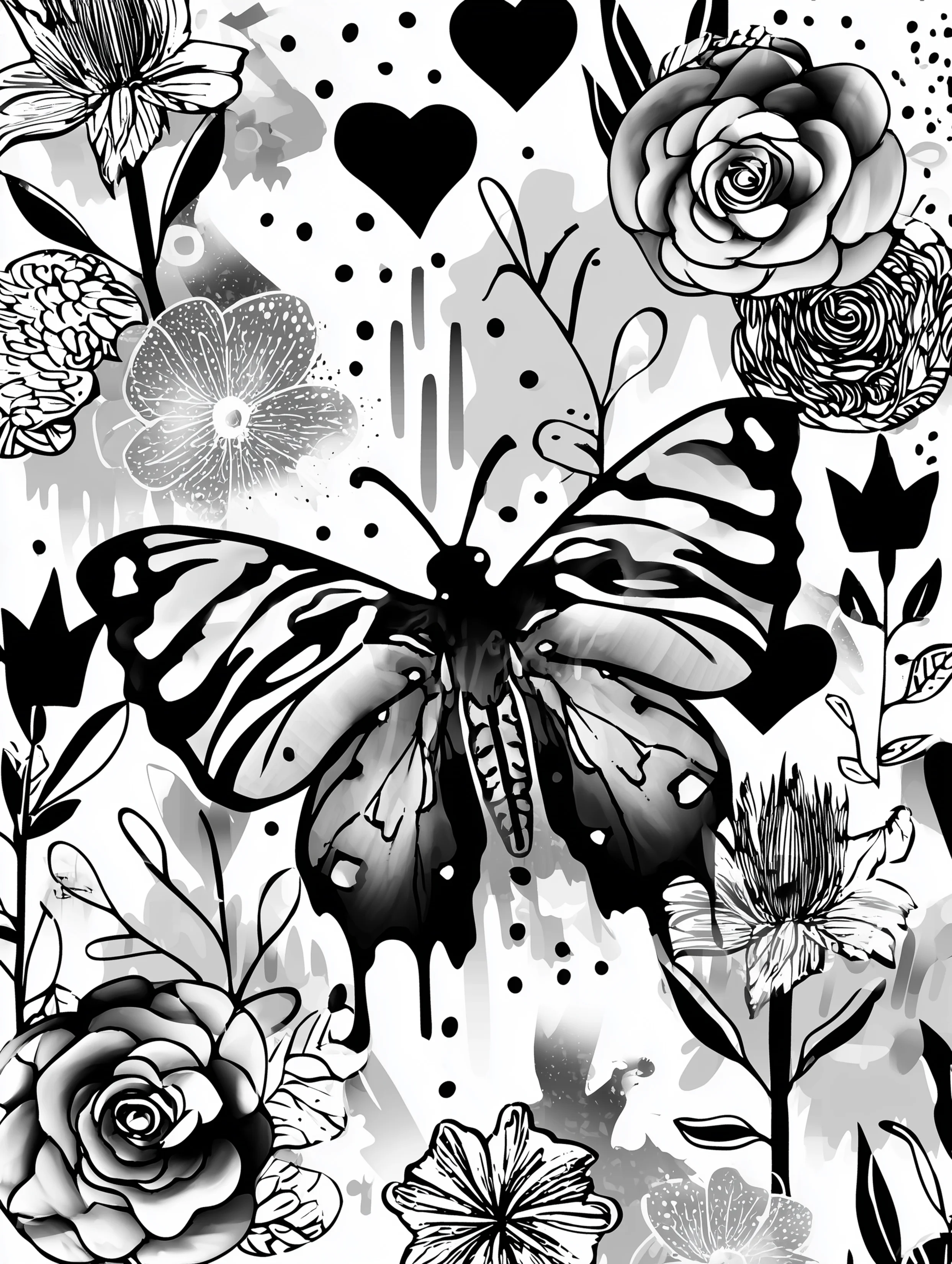 Free printable butterfly coloring page for adults featuring a butterfly flying diagonally